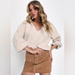 Lulus Slope Sweetie Heather Beige Cable Knit Sweater